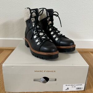Marc Fisher Black Lace Up Boots with Rugged Sole